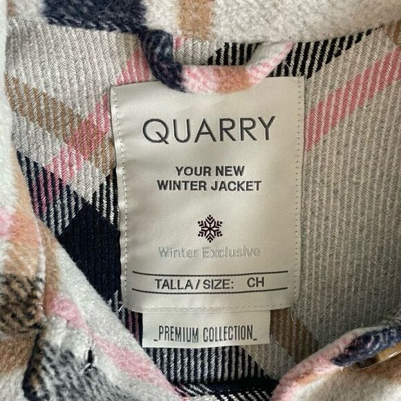 Quarry Plaid Winter Wool Blend Jacket Cropped Pink Tan Black Cream - Picture 5 of 8